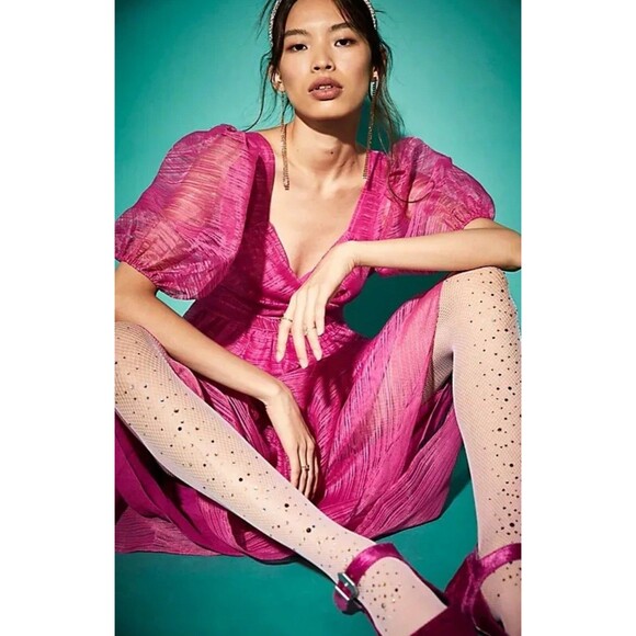 Free People Dress Women Pink Hailey Maxi Balloon Sleeves Tie Preppy Size 2 NWT - Picture 5 of 16